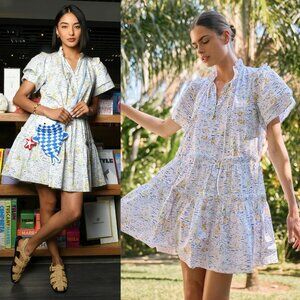 Hunter Bell Merritt Regatta Mini Dress Nautical Boat Print Tiered‎ Size S